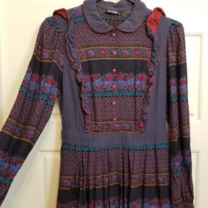 Vintage 1970s Elkont Europe folklore striped purple midi frilly prairie dress